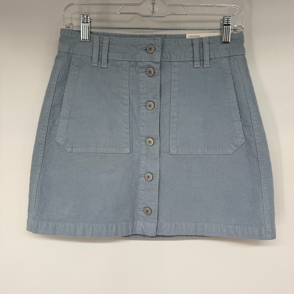 NWT American Eagle Mini Skirt Sz 2 Long Light Blue Corduroy Super Stretch A-line